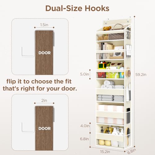 Mefirt Over The Door Organizer, 6 Shelf Door Hanging Organizers with 6 Large Capacity Pockets, Behind Door Storage Hanging Shelves for Closet Wall Bathroom Bedroom Nursery - color: Beige, size: 6-Tier