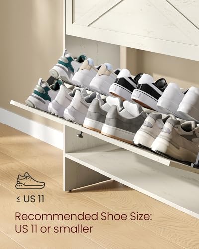 VASAGLE Shoe Storage Cabinet Organizer with 2 Flip Drawers, Freestanding Narrow Shoe Rack Cabinet for Entryway, Farmhouse Style, Fits 14 to 16 Pairs, Rustic White UHSC203WJ01S - color: Rustic White