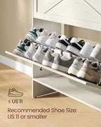 VASAGLE Shoe Storage Cabinet Organizer with 2 Flip Drawers, Freestanding Narrow Shoe Rack Cabinet for Entryway, Farmhouse Style, Fits 14 to 16 Pairs, Rustic White UHSC203WJ01S - color: Rustic White