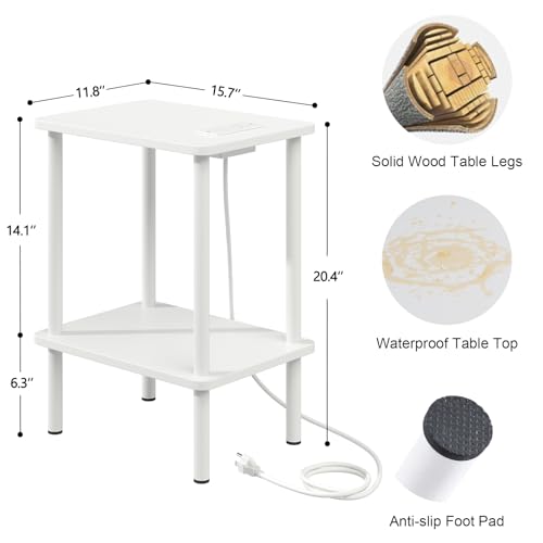 Apicizon 2 Tier End Table, Small Side Table with Charging Station, Boho Bedside Table with USB Ports and Outlets, Nightstand for Small Spaces, Bedroom, Living Room, Entryway, Easy Assembly, White - color: White, size: 1 Set, style: 2 Tier with Plug