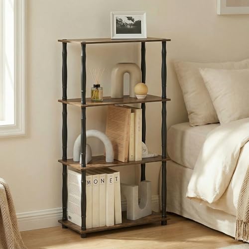 Furinno Turn-N-Tube Storage Shelves, 4-Tier Open Frame Book Shelf, Standing Corner Shelf, Toolless Open Shelves, Classic Tubes, for Organization and Storage, Living Room, Home Office, Amber Pine - color: Amber Pine/Black, size: 4-Tier Classic Tube