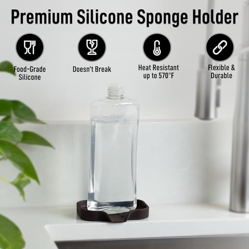 Zulay Kitchen Small Silicone Sponge Holder (4.9x3.3”) – Space-Saving Sink Organizer Tray for Sponge, Soap, Brush & More – Compact Non-Slip Dish for Kitchen & Bathroom (Chocolate) - color: Chocolate, size: Small (4.9x3.3)