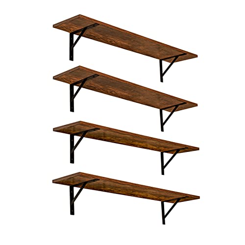 DINZI LVJ Long Wall Shelves, Set of 4, 39.4Inch Wall Mounted Shelves, Extra Large Wall Storage Ledges with Sturdy Metal Brackets for Living Room, Bathroom, Bedroom, Kitchen, Rustic Brown - color: Rustic Brown, size: 39.4 Inch (4 Pack)