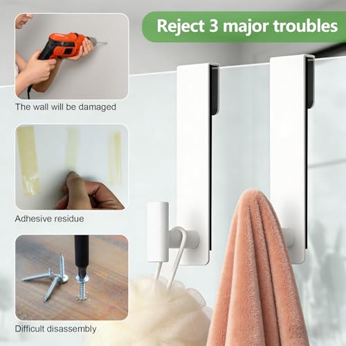 HUFEEOH 2-Pack Over The Door Hooks, Stainless Steel Door Hanger for Towels & Coats, Bathroom Towel Rack Coat Rack, Tool-Free Hooks for Hanging (White, Fits 3/8" Thick Door - T Shape 2 Pack) - color: White, size: Fits 3/8" Thick Door - "T" Shape 2 Pack