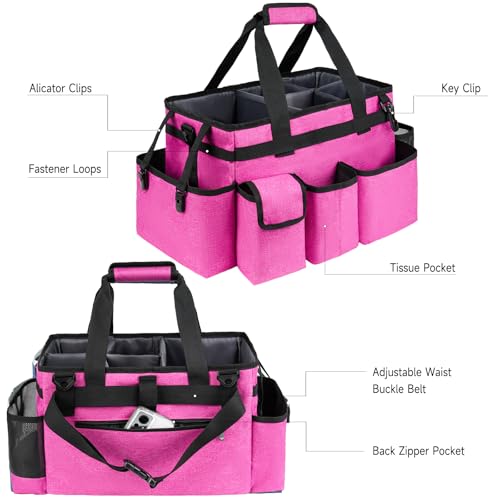 Cleaning Caddy Bag,Large Cleaning Supplies Organizer with Handle for Housekeepers,Rose Red - color: Rose Red, size: Large