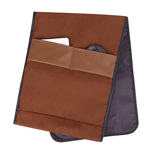 Luxury Leather Sofa Armrest Organizer, Non-slip Couch Sofa Chair Caddy with 5 Pockets for Phone, Book, Magazines, Tablet, Remote Control Holder Recliner Couch Tidy Hanging Storage Bag Arm Chair Tray - color: Brown, Luxury Leather
