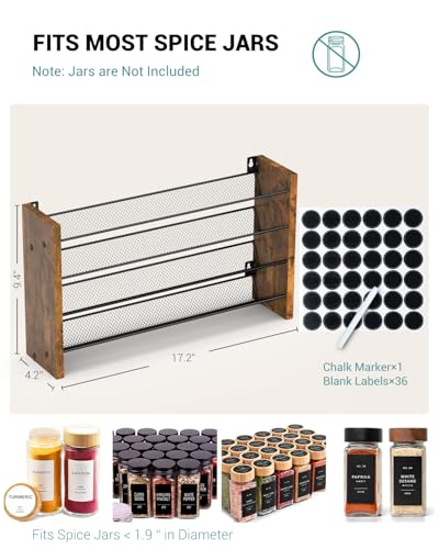 NESAPTO Spice Rack Organizer for Cabinet, Wooden 4 Tier Vertical Seasoning Organizers for Kitchen Pantry, Countertop/Wall Mount, Holds 36 Spice Jars (No Jars Included), 17.2" W × 9.4" H - size: Holds 36 Jars, 17.2"W × 9.4"H