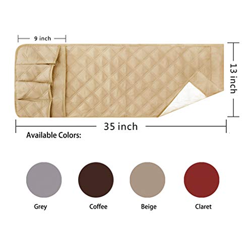 IPENNY Couch Sofa Armrest Organiser Chair TV Remote Holder Bed Storage Pocket Bag for Cellphone Tablet Notepad Book Magazines DVD Eyewears Drinker Snacks Holder Pouch - color: Beige (5 Pockets)