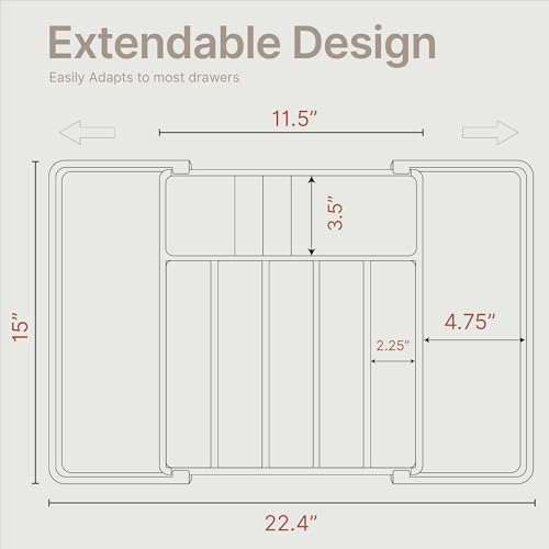 Black Expandable Utensil Drawer Organizer 1 Pack, Adjustable 13” to 22.4”, 8 Compartment Silverware Organizer for Kitchen Utensils, Spatulas, Cutlery, and Tools, Easy to Clean, Durable, and BPA-Free - color: Black, size: 8 Comp'ts (Pack of 1)