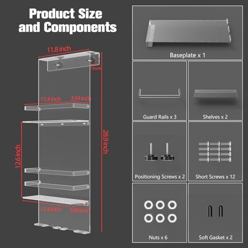 Nynelly Over The Door Shower Caddy, Acrylic Shower Caddy Shelf with Hooks, No Drilling Adjustable Hanging Shower Organizer for Bathroom Storage, Body Wash Shampoo Holder