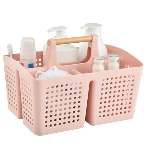 Portable Shower Caddy Basket with Compartments, Plastic Divided Cleaning Caddy Organizer Storage Tote with Handle for Bathroom, College, Dorm Room Essentials, Pink - color: Pink