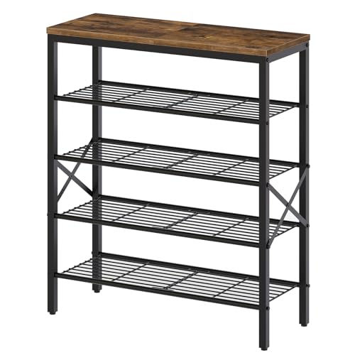 YATINEY 5-Tier Shoe Rack, Shoe Storage for Entryway and Closet, Free Standing Shoe Organizer with Metal Mesh Shelves, 16-20 Pairs of Shoes, Rustic Brown and Black SS05BR - color: Rustic Brown + Black, size: 27.8" x 10.8" x 32.7"
