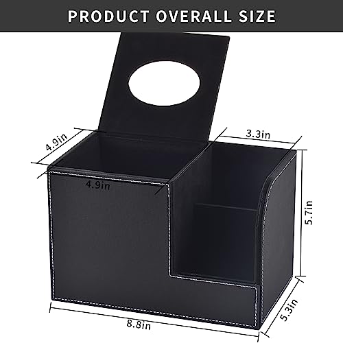 PU Leather Tissue Box Cover with Storage Square-Multifunctional Tissue Holder,Remote Control Holder,Decorative Tissues Boxes Organizer,Home Office Desktop Storage box,Black - color: Black