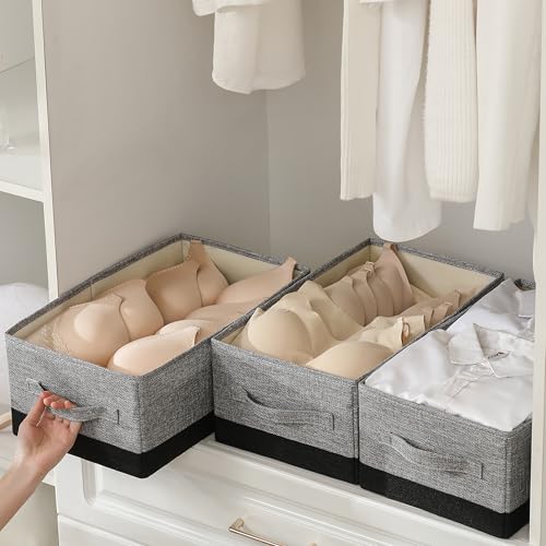 linen closet organizers and storage, 3 Pack Large Storage Baskets, Washable, Clothing Storage Bins with Handle, Closet Organizer for Storage Sweater,Sheets (gray black, 16"x9½"x6¾") - color: gray black, size: 16"x9½"x6¾"