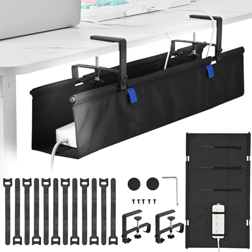 28" Under Desk Cable Management Tray- Clamp/Screw Mount Desk Cable Organizer Cable Tray Hiders for Office&Home - size: 28"L x 5.5"W