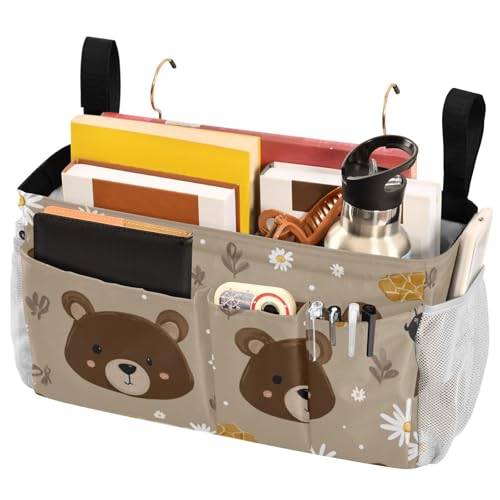 Bedside Caddy Metal Frame Hanging Organizer Bunk Bed Dorm Accessories Hook And Loop Storage Bag Large Pockets Brown Bear Bees Honey - color: Brown Bear Bees Honey
