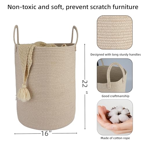 XUANGUO Cotton Rope Laundry Basket Hamper for Clothes Woven Storage Basket for Living Room Bedroom Boho Tall Rope Baskets for Blanket Toys Pillow Towels Baby Nursery Hamper Bin Large oatmeal - color: oatmeal, size: Large