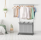 Simple Houseware 3 Bags Laundry Sorter with Extensible Clothes Hanging Rod - color: Silver