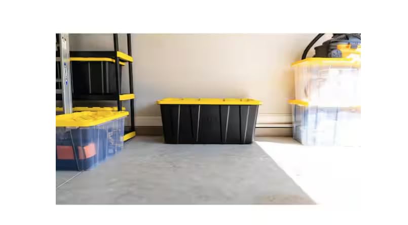 57 Gal. Tough Storage Tote in Black with Yellow Lid