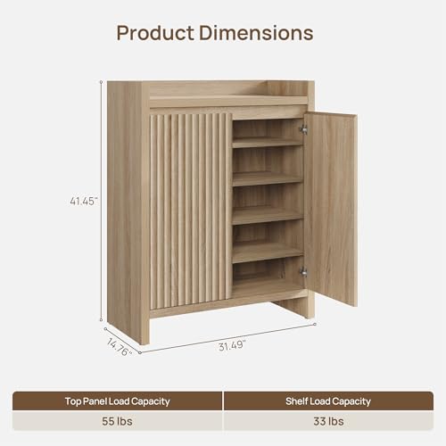 SICOTAS Shoe Cabinet - Fluted Shoe Storage Cabinet for Entryway, 48-Pair Shoes Organizer with Doors & Adjustable Shelves, 2 Pieces Large Shoes Rack Entrance Storage Cabinet for Hallway, Living Room - color: Reclaimed Light Oak, size: 2 Pieces