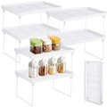 Homaisson 6 PCS Cabinet Storage Shelf Rack, Foldable Cabinet Organizer Shelf, White Stackable Plastic Kitchen Storage shelves Foldable Rack for Kitchen, Fridge, Bathroom