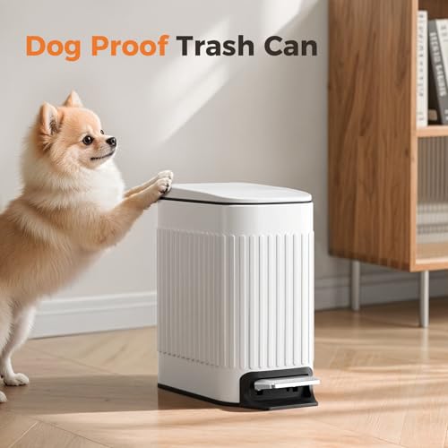 TrashAid Slim Bathroom Trash Can with Lid Soft Close, 6 Liter/1.6 Gallon Stainless Steel Small Garbage Can with Removable Inner Bucket, Step Pedal, Slim Wastebasket for Toilet, Office, Bedroom, White - color: White