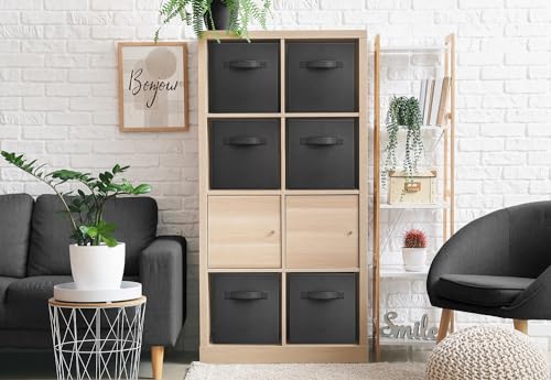 Sorbus Fabric Storage Cubes - 6 Foldable Storage Bins for Organizing Pantry, Cubbies, Toy Box - Clothes Storage & Closet Organizer - 13 Inch Collapsible Cube Baskets for Shelves with Handle - color: Black, size: 13 Inch