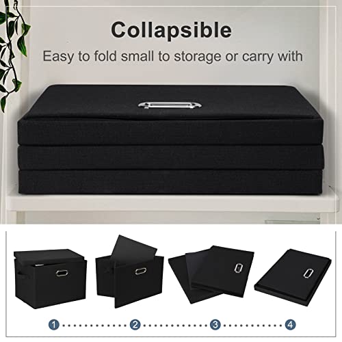 Graciadeco Large 17" 36 Quart Collapsible Stackable Storage Bins with Lids, 3 Packs Black Linen Fabric Closet Boxes with Lids, Storage Cube Baskets Container Organizers for Bedroom Office(17 x12 x11) - color: Black, size: Large -3 Pack