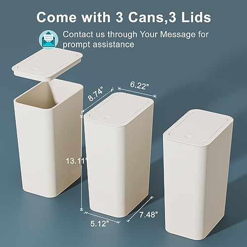 N. NETDOT 3 Pack 10L / 2.6 Gallon Small Trash Can with Lid, Bathroom Garbage Can with Pop-Up Lid, Waste Basket for Bathroom, Kitchen, Bedroom, Powder Room, Craft Room, Office, College (Off White) - color: Off White