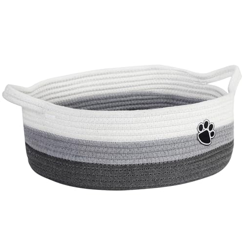 Optish Dog Toy Easter Basket, Toy Box and Bin for Dog Cat Storage, 13.5" X 11" X 5" Small Woven Rope Basket for Baby Storage, Closet, Living Room, White & Grey - color: White-Grey, size: 13.5"L x 11"W x 5"H (15L)