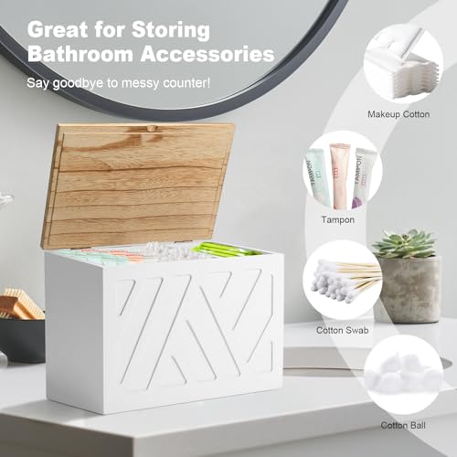 2Pcs Tampon Holder for Bathroom Decor, Feminine Product Organizer, Shark Week Tampon Storage with Lid, Wood Pad Box for Toilet, Lady Girl Stuff Organizer Case Bathroom Accessories- White - color: 2Pcs White