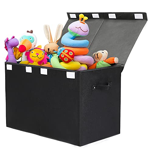 popoly Large Toy Box Chest Storage with Flip-Top Lid, Collapsible Kids Storage Boxes Container Bins for Toys, Playroom Organizers, 25"x13" x16" (Linen Black) - color: Large Black