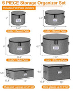 punemi 6-Piece Hard Shell China Storage Containers, Mug & Cup Organizer, Wine Glass Storage Boxes with Dividers & Carry Handles, Moving Boxes for Dinnerware, Glassware, and Stemware,Grey - style: StorageSet-China4pcs-Wine1pcs-Coffee1pcs
