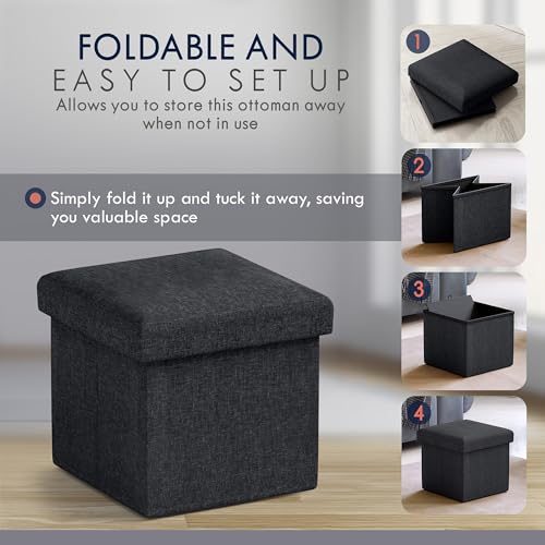 Ornavo Home Small Storage Ottoman Foldable Collapsible Cube Square Linen Ottoman Foot Rest Stool Seat, for Living Room, Bedroom, Home Office, Dorm - 12 x 12 x 12, Black - color: Black