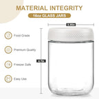 NETANY 6-pack 16oz Glass jars with Airtight Lids, Overnight Oats Containers with Lids, Wide mouth Mason Salad jars, Glass Food Storage Containers for Snacks Yogurt Spice Sugar-White - color: White
