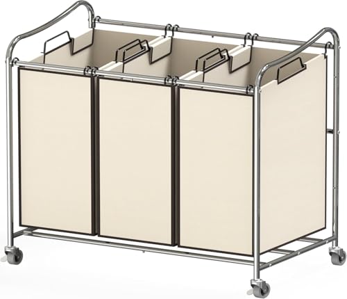 Simple Houseware Heavy-Duty 3-Bag Laundry Sorter Cart, Chrome - color: Chrome