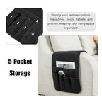 RETON Sofa Armrest Organizer with 5 Pockets, Non Slip Remote Control Caddy with 8 Pieces of Hook and Loop Fasteners, Armchair Caddy Holder Storage for Magazine Recliner Book TV Phone (Black) - color: Black