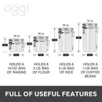 Oggi 4pc Clear Canister Set with Clamp Lids & Spoons - Airtight Food Storage Containers, Ideal for Kitchen & Pantry Storage of Bulk, Dry Food Including Flour, Sugar, Coffee, Rice, Tea, Spices & Herbs - size: 4-Piece Set