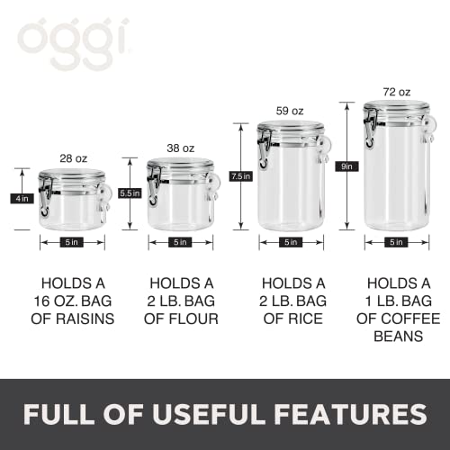 Oggi 4pc Clear Canister Set with Clamp Lids Airtight Containers in Sizes Ideal for Kitchen & Pantry Storage of Bulk, Dry Foods Including Flour, Sugar, Coffee, Rice, Tea, Spices & Herbs (Pack of 3) - size: 4-Piece Set (Pack of 3)