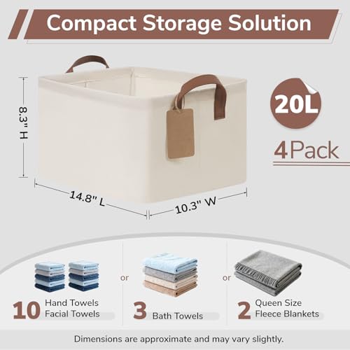 CHICVITA 4 Pack Storage Baskets for Shelves, Collapsible Fabric Closet Baskets for Organizing, Shelf Bins with Metal Frame, Clothes Towel Organizer for Closet, 14.8" x 10.3" x 8.3", Beige - color: Beige, size: 20L (14.8"L x 10.3"W x 8.3"H)
