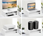 Monitor Stand Riser for Desk, 2 Tiers Laptop Computer Riser for PC Screen, iMac, Desktop Wooden Screen Monitor Stand with Storage Organizer for Home Office, White