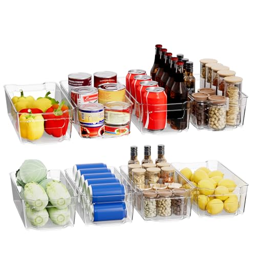 Clear Fridge Organizer, Refrigerator Organizer Bins with Handle, Freezer, Kitchen Cabinet, Pantry Organization, BPA Free Fridge Organizers (12.4 inch 8 Pack) - size: 12.4 inch 8 Pack