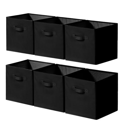 Cupic Cupid 11 Inch Storage Cube, Fabric Cube Storage Bin with Handles, Storage Cube Organizer for Clothes and Toys, Collapsible Cube Bins for Closet, Shelves, Nursery, 6-Pack, Black - color: Black, size: 11 Inch