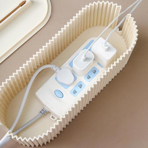 Cable Management Box,Desk Cord Organizer Box with Groove Cover,Plastic Cord Hider Box,Large Cable Box Organizer for Storaging Power Socket/TV/Computer/Router/Games Console Cable (White) - color: White
