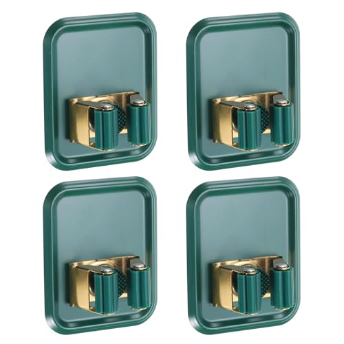 uxcell 4pcs Mop Broom Holder Wall Mount, 304 Stainless Steel Mop Broom Organizer Storage Rack, Self Adhesive Broom Hanger for Bathroom, Laundry Room, Green - color: Green