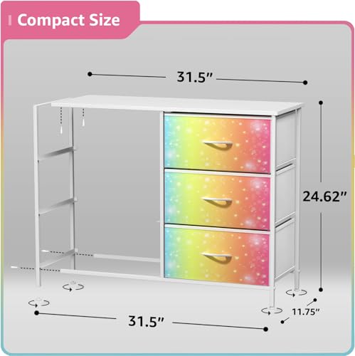 Sorbus Dresser with 6 Drawers - Furniture Storage Tower Unit for Bedroom, Hallway, Closet, Office Organization - Steel Frame, Wood Top, Easy Pull Fabric Bins (6-Drawer, Rainbow) - color: Colorful With Stars, style: 6-Drawer