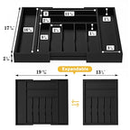 Utensil Organizer Silverware Drawer Organizer - Bamboo Expandable Cutlery Tray with Dividers for Utensil Holder Office Storage Makeup Desk Drawer Tool Organization W13.5"-19.5" x L17.5" x H2.5"(Black) | Expandable, Cutlery Tray, with Dividers, Utensil Hol