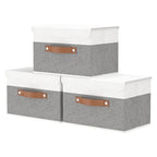 OUTBROS Foldable Storage Boxes, Large Linen Fabric, 15 x 9.8 x 9.8 inch, White/Grey, 3-Pack - color: White/Grey, size: 15x9.8x9.8in(3-pack)