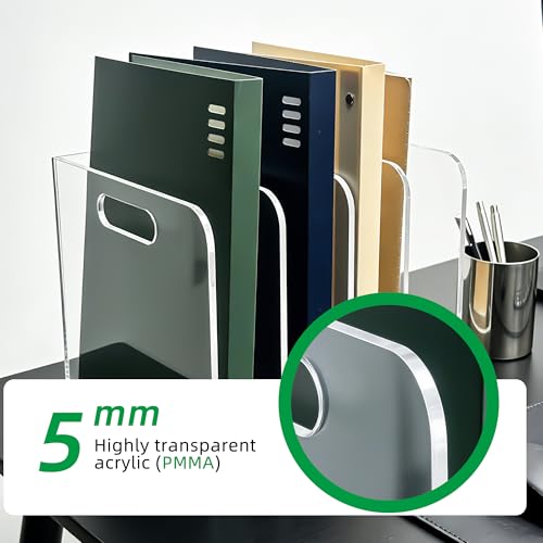 4 Vertical Compartments Clear Acrylic Magazine & File Holder – Multipurpose Desk Organizer for Office, Tablets, Magazines, Books – Documents/Home/Classroom Rack - size: A4, 4 Sections