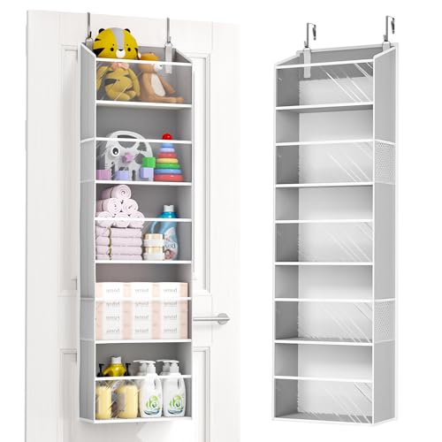 ULG Clear Over The Door Organizer 5-Tier Hanging Storage with 4 Side Pockets,Back of Door Organizer for Pantry, Bathroom, Nursery, Light Grey - color: Light Gray-4p, size: 1 Pack